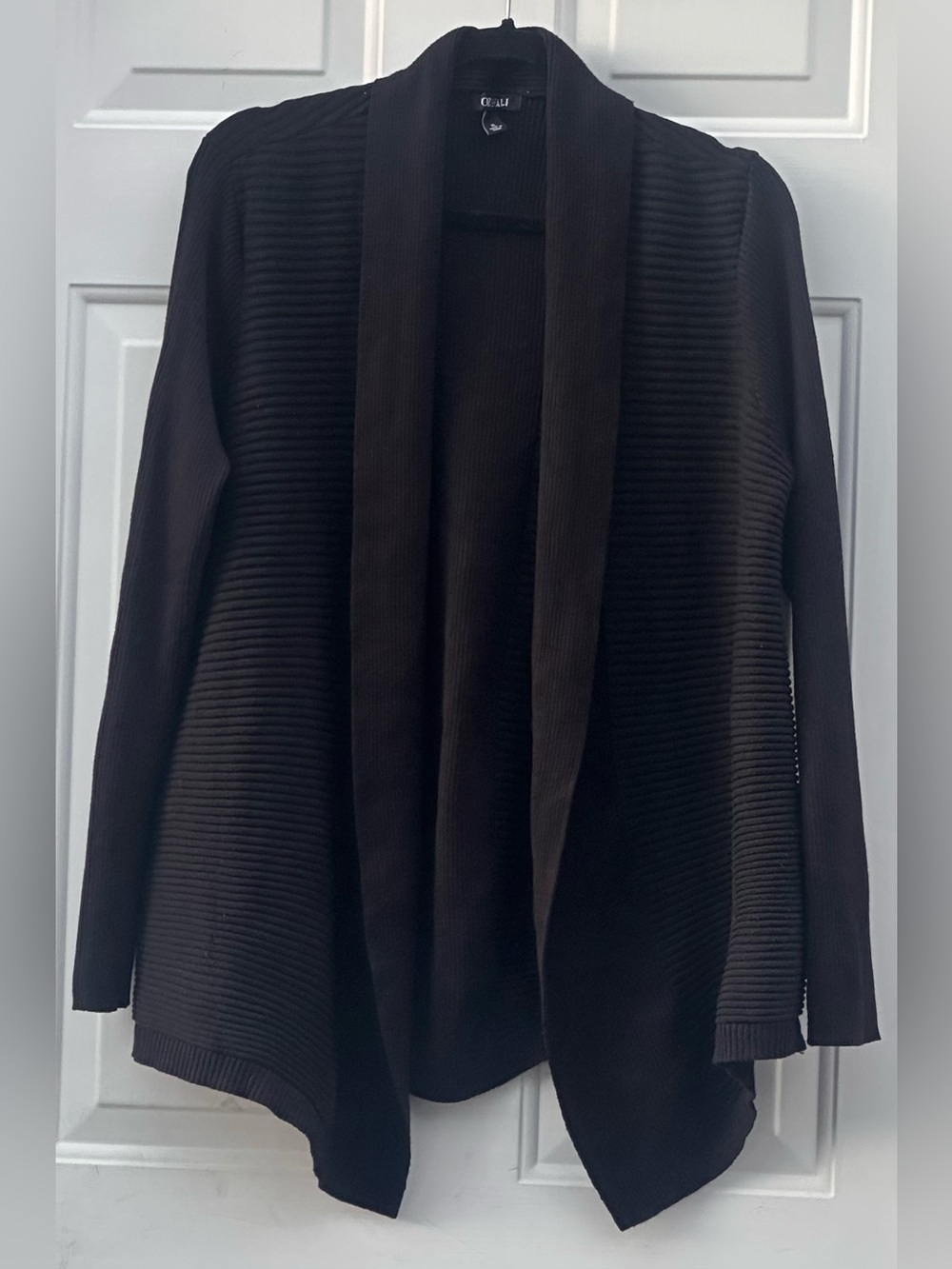 Roz & Ali Black Ribbed Open-Front Cardigan